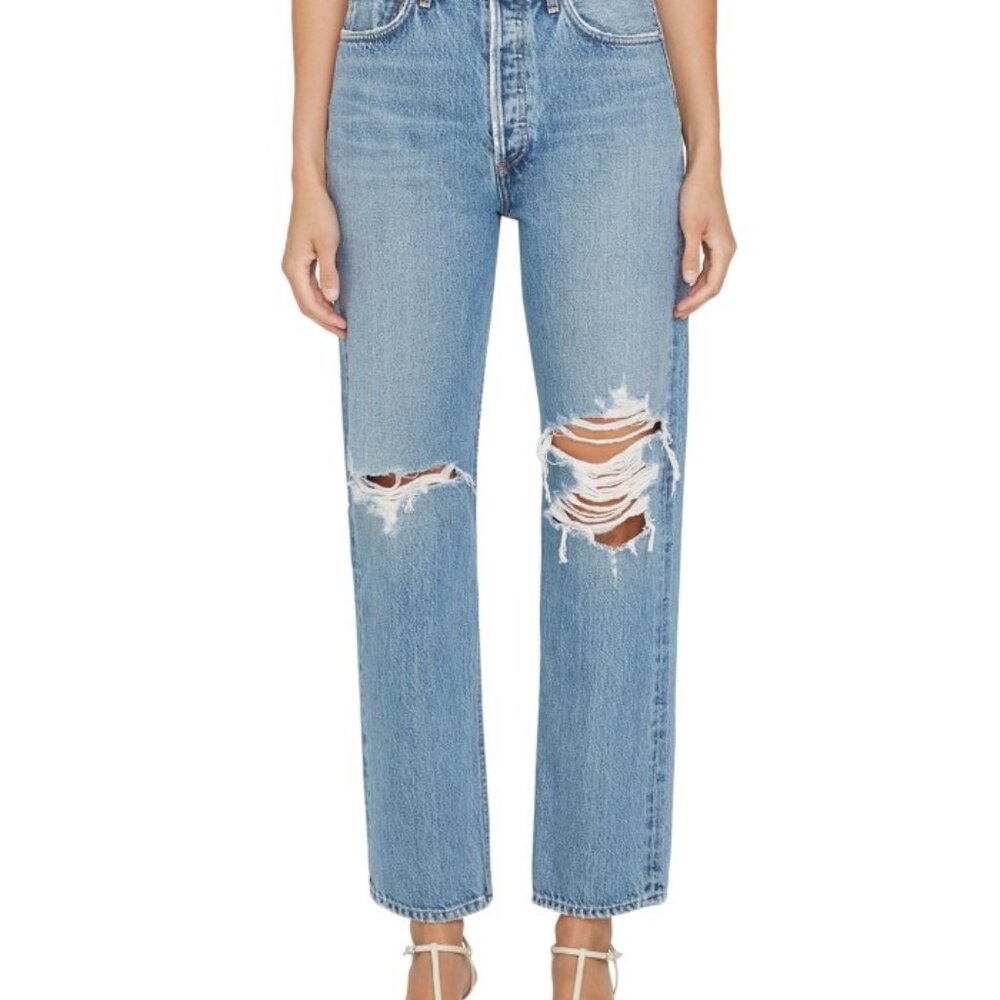 NWT AGOLDE 90's Distressed High Rise Jeans Backdrop 26